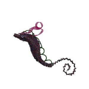 Handcrafted Beaded Seahorse Ornament With Pink & Green Beads